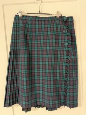 Purple and Blue Kilt-style wool pleat skirt - size 14